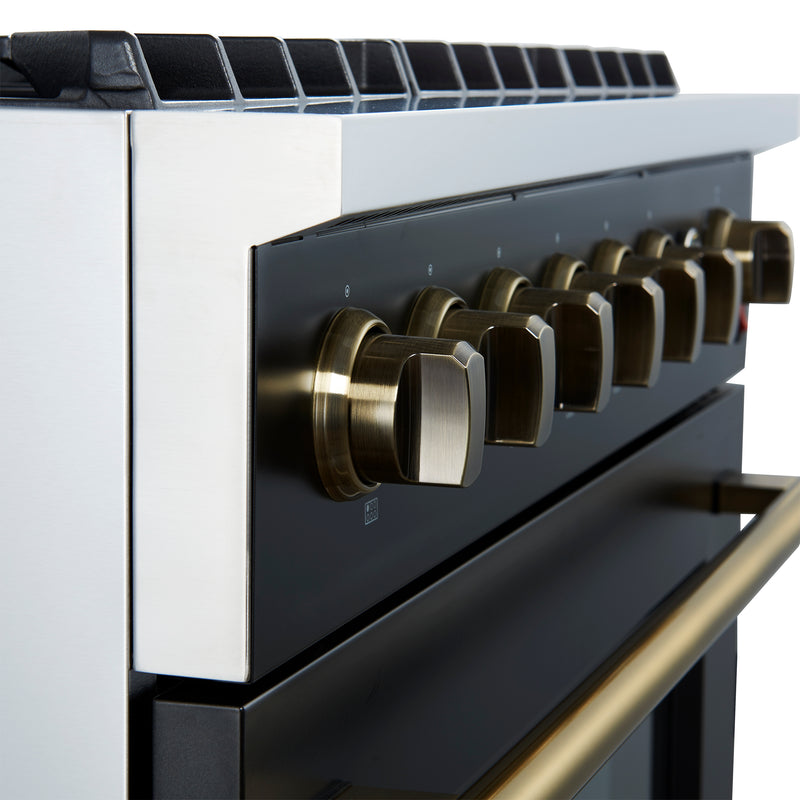 Load image into Gallery viewer, Marco 36-Inch Gas Range Black &amp; Antique Brass Design, 6 Burners 67,000 BTU, 5.36 cu.ft. Convection Oven
