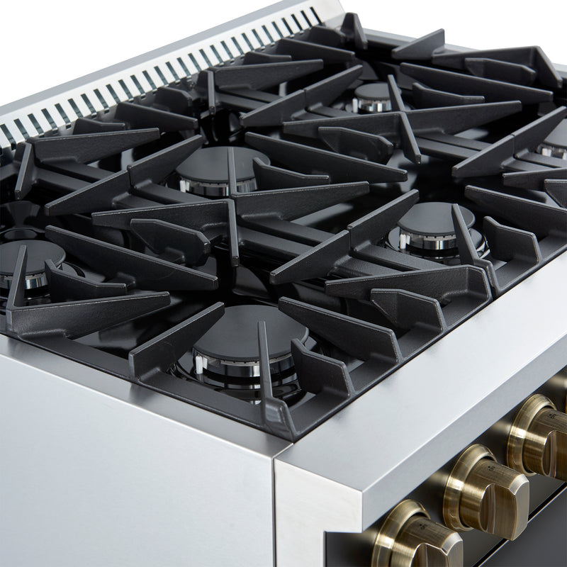 Load image into Gallery viewer, Marco 36-Inch Gas Range Black &amp; Antique Brass Design, 6 Burners 67,000 BTU, 5.36 cu.ft. Convection Oven
