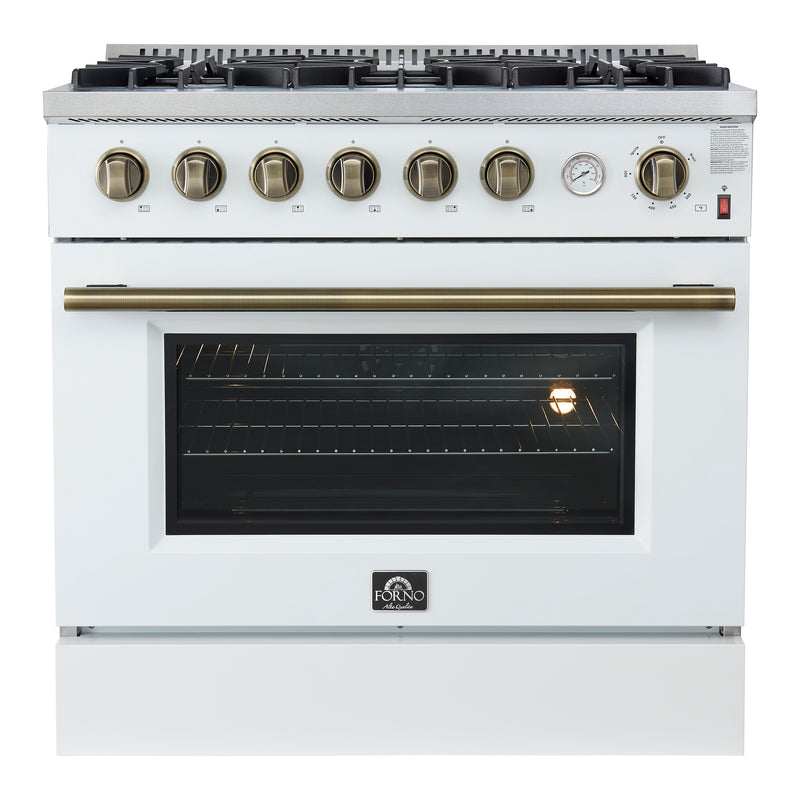 Load image into Gallery viewer, Marco 36-Inch Gas Range White &amp; Antique Brass Design, 6 Burners 67,000 BTU, 5.36 cu.ft. Convection Oven
