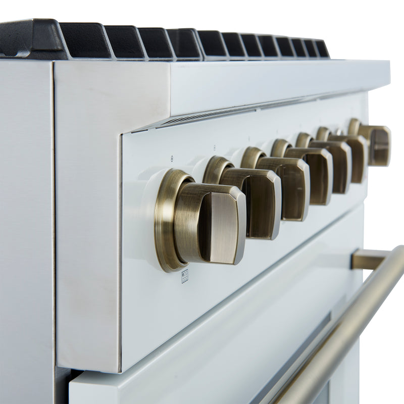 Load image into Gallery viewer, Marco 36-Inch Gas Range White &amp; Antique Brass Design, 6 Burners 67,000 BTU, 5.36 cu.ft. Convection Oven
