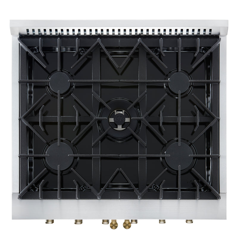 Load image into Gallery viewer, Forno Galiano 30-inch French Door Gas Range
White with Antique Brass Design, 5 Burners,
68,000 BTU, 4.32 cu.ft. Convection Oven
