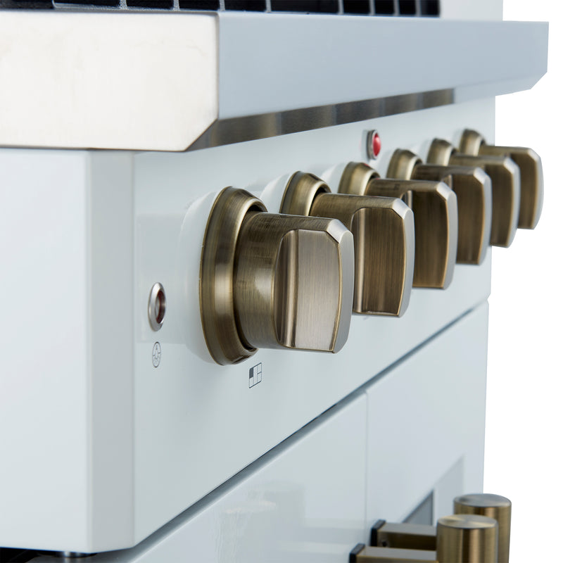 Load image into Gallery viewer, Forno Galiano 30-inch French Door Gas Range
White with Antique Brass Design, 5 Burners,
68,000 BTU, 4.32 cu.ft. Convection Oven
