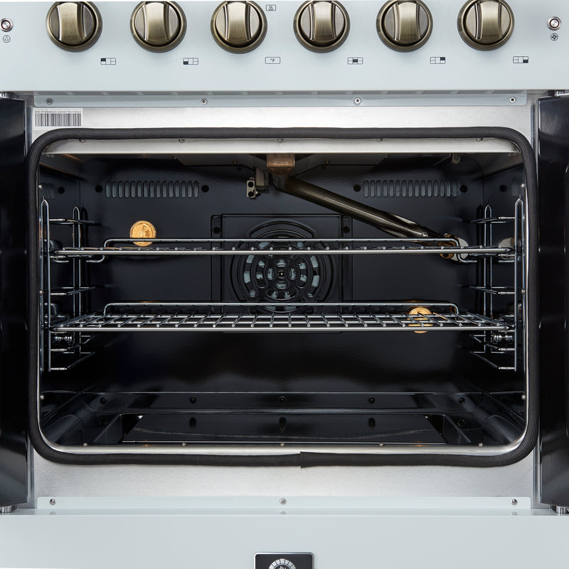 Load image into Gallery viewer, Forno Galiano 30-inch French Door Gas Range
White with Antique Brass Design, 5 Burners,
68,000 BTU, 4.32 cu.ft. Convection Oven
