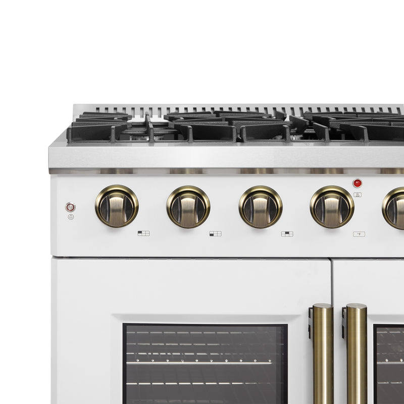 Load image into Gallery viewer, Forno Galiano 36-inch French Door Gas Range White and Antique Brass Design, 6 Sealed Burners 83,000 BTU, 5.36 cu.ft. Convection Oven

