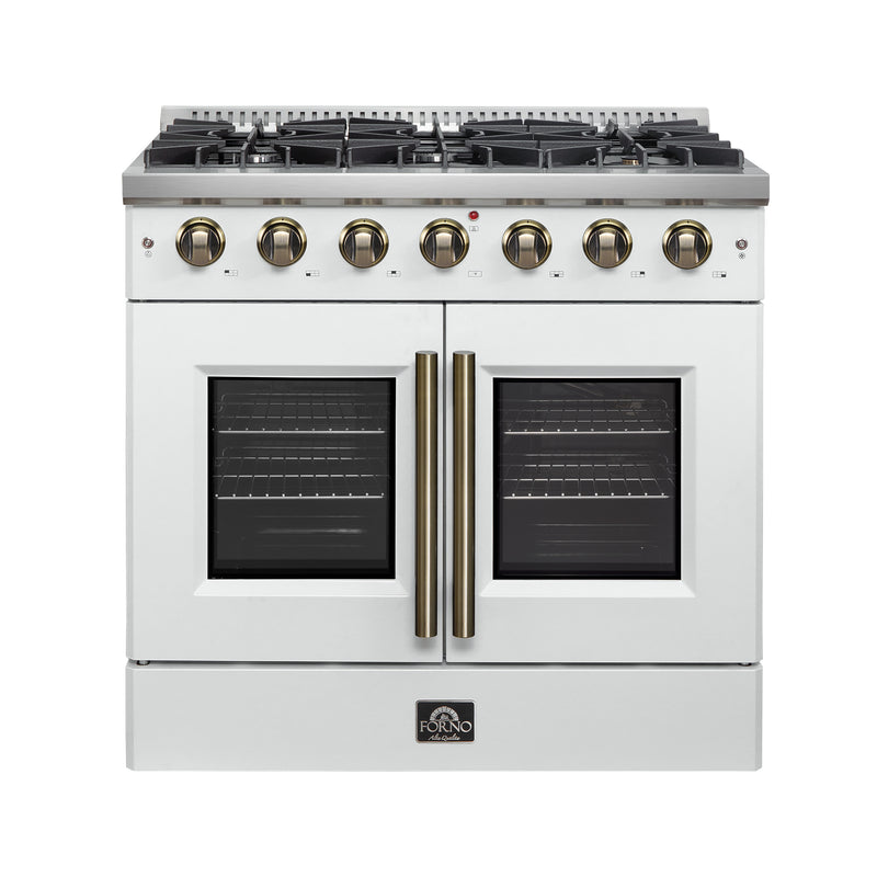 Load image into Gallery viewer, Forno Galiano 36-inch French Door Gas Range White and Antique Brass Design, 6 Sealed Burners 83,000 BTU, 5.36 cu.ft. Convection Oven
