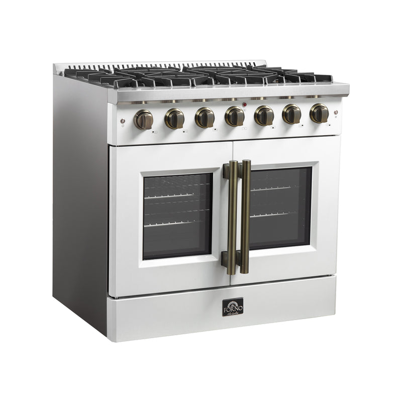 Load image into Gallery viewer, Forno Galiano 36-inch French Door Gas Range White and Antique Brass Design, 6 Sealed Burners 83,000 BTU, 5.36 cu.ft. Convection Oven
