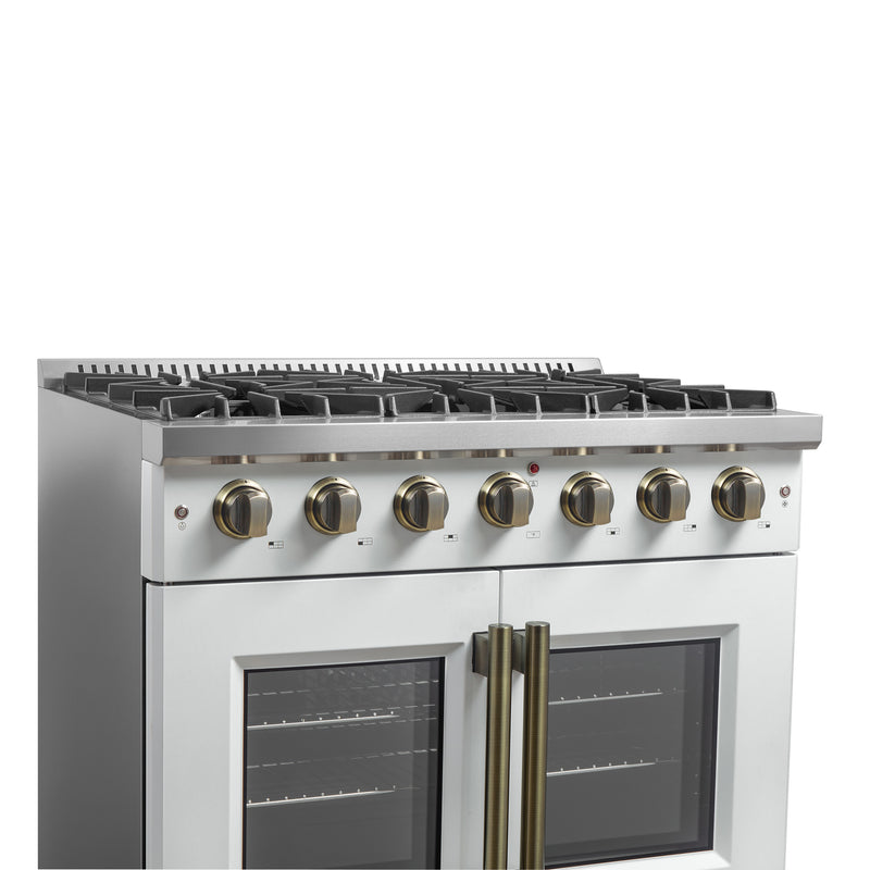 Load image into Gallery viewer, Forno Galiano 36-inch French Door Gas Range White and Antique Brass Design, 6 Sealed Burners 83,000 BTU, 5.36 cu.ft. Convection Oven
