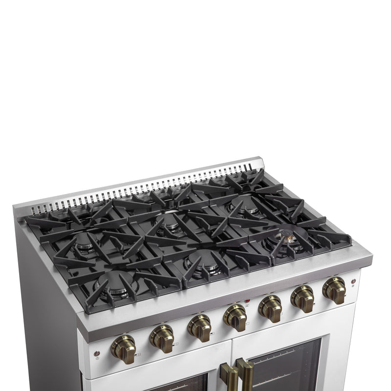 Load image into Gallery viewer, Forno Galiano 36-inch French Door Gas Range White and Antique Brass Design, 6 Sealed Burners 83,000 BTU, 5.36 cu.ft. Convection Oven
