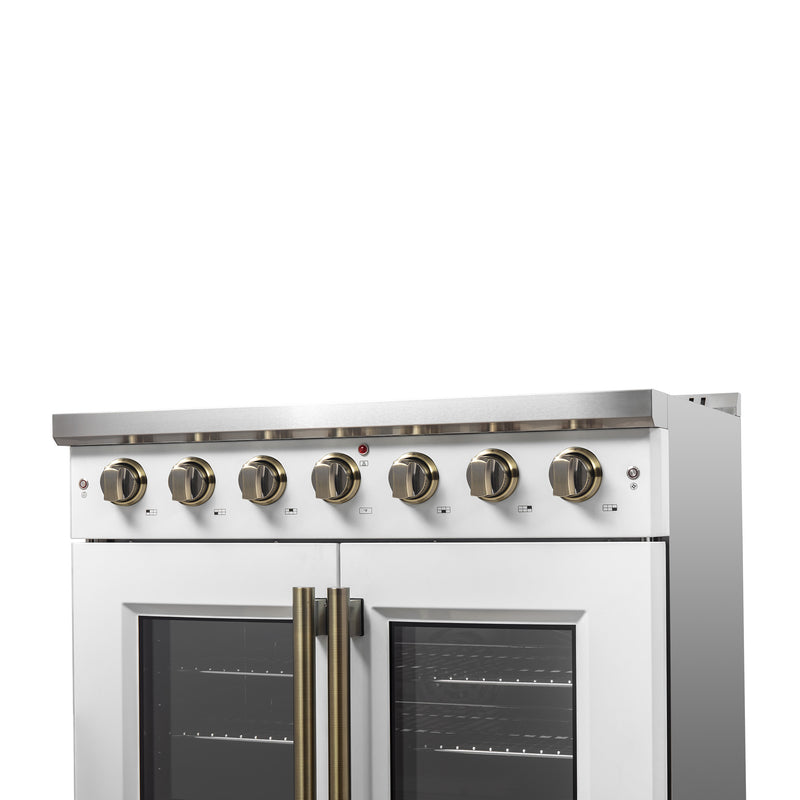 Load image into Gallery viewer, Forno Galiano 36-inch French Door Gas Range White and Antique Brass Design, 6 Sealed Burners 83,000 BTU, 5.36 cu.ft. Convection Oven
