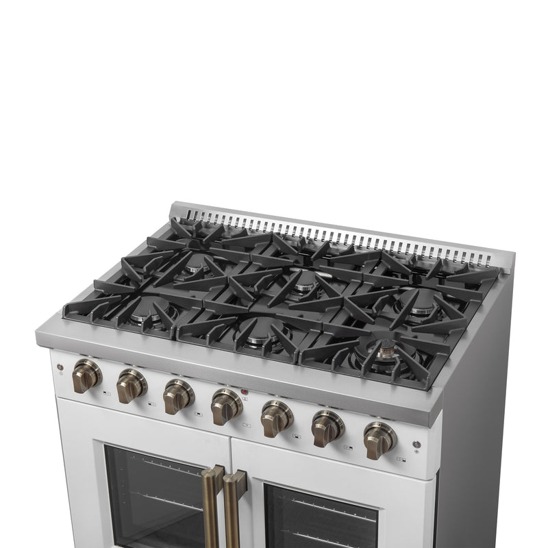 Load image into Gallery viewer, Forno Galiano 36-inch French Door Gas Range White and Antique Brass Design, 6 Sealed Burners 83,000 BTU, 5.36 cu.ft. Convection Oven
