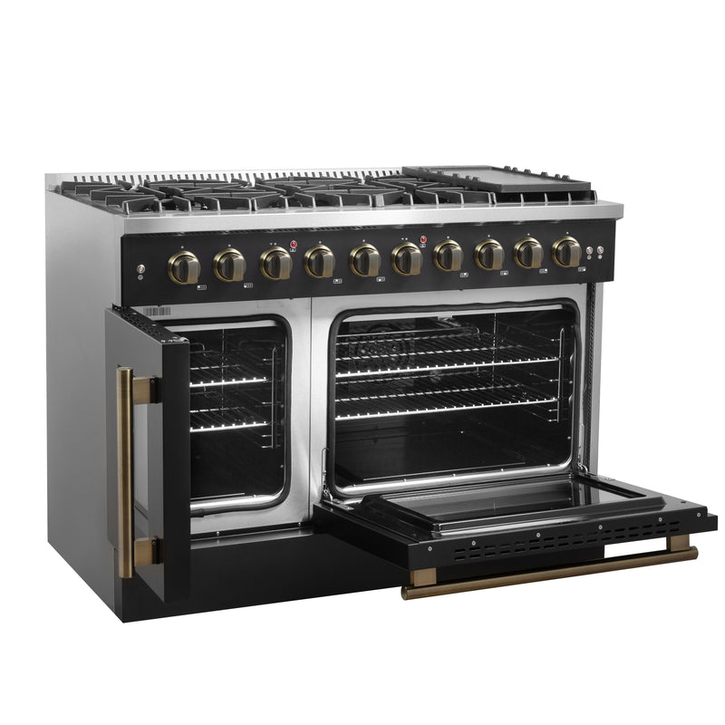 Load image into Gallery viewer, Forno Galiano 48&quot; Freestanding French Door Gas Range in Black
