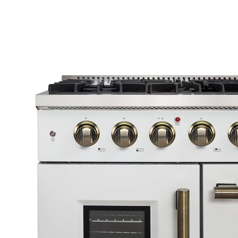 Load image into Gallery viewer, Forno Galiano 48-Inch Freestanding French Door Gas Range, White &amp; Antique Brass
