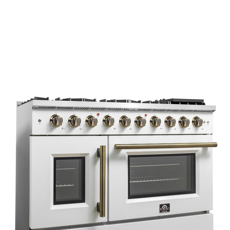 Load image into Gallery viewer, Forno Galiano 48-Inch Freestanding French Door Gas Range, White &amp; Antique Brass
