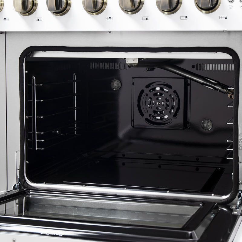 Load image into Gallery viewer, Forno Galiano 48-Inch Freestanding French Door Gas Range, White &amp; Antique Brass
