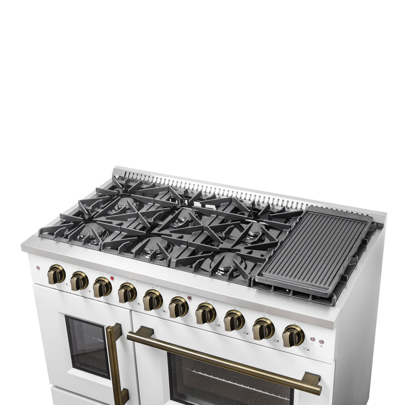 Load image into Gallery viewer, Forno Galiano 48-Inch Freestanding French Door Gas Range, White &amp; Antique Brass
