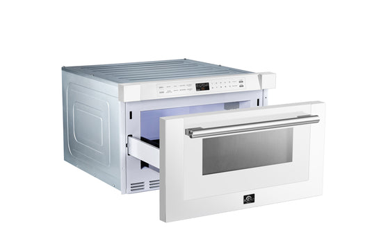 Forno Capoliveri Espresso 24-Inch Microwave Drawer, White, 1.2 cu.ft, 1000 Watts, Built-In, Touch Control LCD Display, Auto-Touch Open/Close, 11 Power Levels, Sensor Cooking
