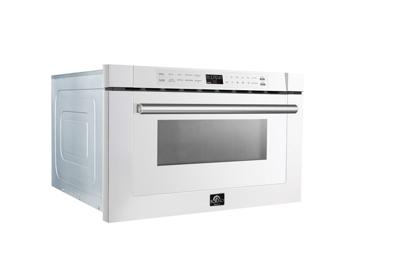 Load image into Gallery viewer, Forno Capoliveri Espresso 24-Inch Microwave Drawer, White, 1.2 cu.ft, 1000 Watts, Built-In, Touch Control LCD Display, Auto-Touch Open/Close, 11 Power Levels, Sensor Cooking
