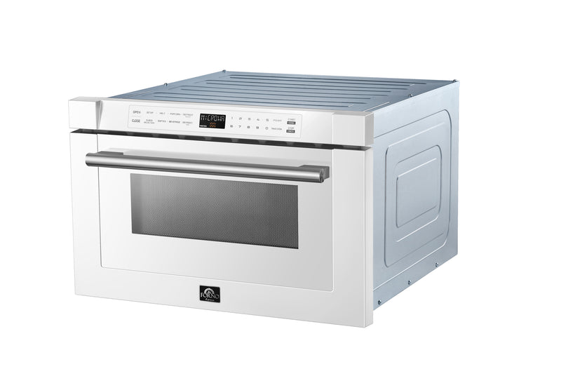 Load image into Gallery viewer, Forno Capoliveri Espresso 24-Inch Microwave Drawer, White, 1.2 cu.ft, 1000 Watts, Built-In, Touch Control LCD Display, Auto-Touch Open/Close, 11 Power Levels, Sensor Cooking
