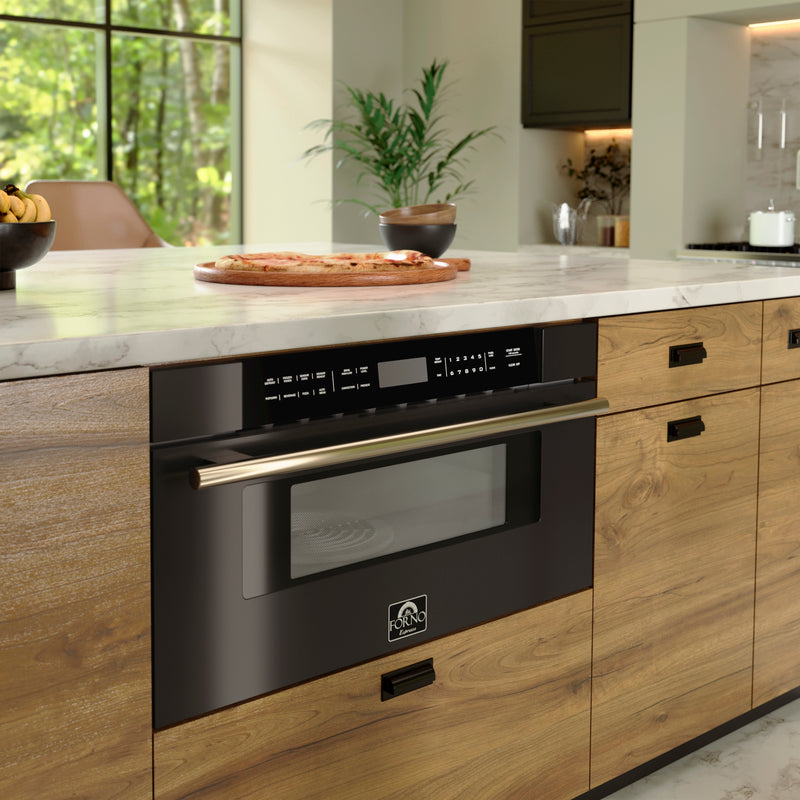 Load image into Gallery viewer, Forno Capoliveri Espresso 30-Inch Microwave Drawer, Black, 1.2 cu.ft, 1000 Watts, Built-In, Touch Control LCD Display, Auto-Touch Open/Close, 11 Power Levels, Sensor Cooking
