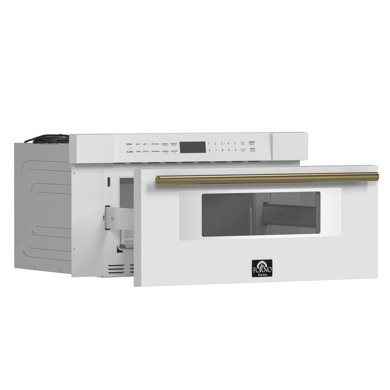 Load image into Gallery viewer, Forno Capoliveri Espresso 30-Inch Microwave Drawer, White, 1.2 cu.ft, 1000 Watts, Built-In, Touch Control LCD Display, Auto-Touch Open/Close, 11 Power Levels, Sensor Cooking
