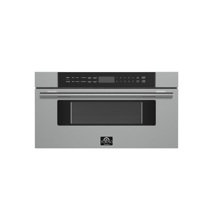 Forno Capoliveri 30-Inch Microwave Drawer, Stainless Steel, 1.2 cu.ft, 1000 Watts, Built-In, Touch Control LCD Display, Auto-Touch Open/Close, 11 Power Levels, Sensor Cooking