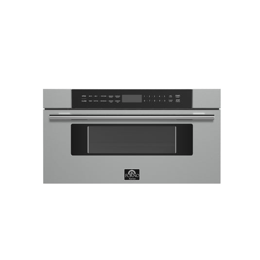 Forno Capoliveri 30-Inch Microwave Drawer, Stainless Steel, 1.2 cu.ft, 1000 Watts, Built-In, Touch Control LCD Display, Auto-Touch Open/Close, 11 Power Levels, Sensor Cooking
