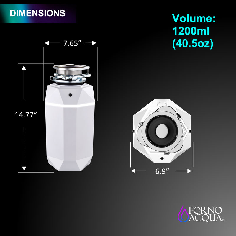 Load image into Gallery viewer, FORNO ACQUA BrightDIAMOND Moonstone 3/4HP Super Quiet Garbage Disposal Corded with Motion Sensor Cabinet Light &amp; Pre-Wired Air Switch
