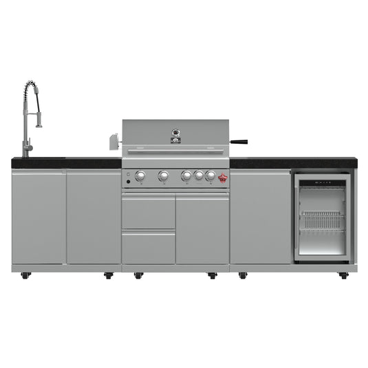 Forno Bulnes 30-Inch, Stainless Steel BBQ, with 3 Burners with Sear & Rotisserie Infrared Burners, Beverage Center & Black Granite Countertops - FODKT2506BLK