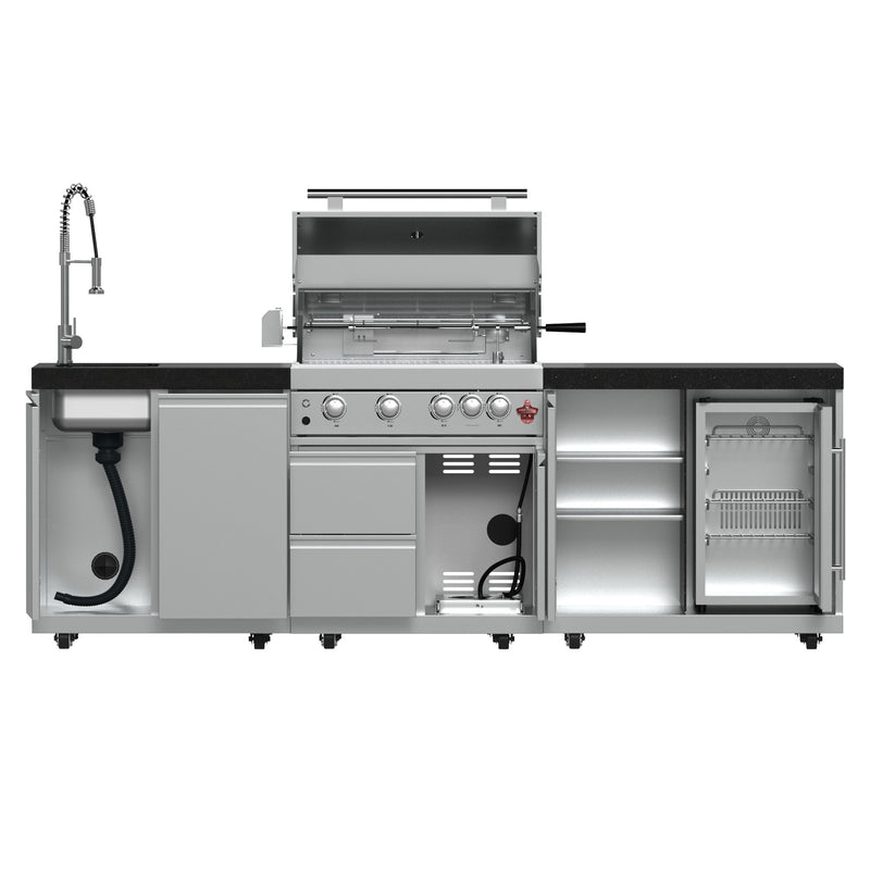 Load image into Gallery viewer, Forno Bulnes 30-Inch, Stainless Steel BBQ, with 3 Burners with Sear &amp; Rotisserie Infrared Burners, Beverage Center &amp; Black Granite Countertops - FODKT2506BLK
