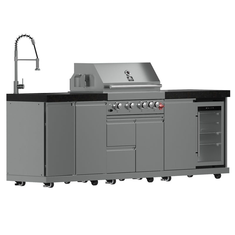 Load image into Gallery viewer, Forno Bulnes 30-Inch, Stainless Steel BBQ, with 3 Burners with Sear &amp; Rotisserie Infrared Burners, Beverage Center &amp; Black Granite Countertops - FODKT2506BLK
