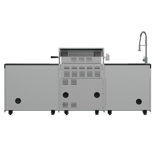 Forno Bulnes 30-Inch, Stainless Steel BBQ, with 3 Burners with Sear & Rotisserie Infrared Burners, Beverage Center & Black Granite Countertops - FODKT2506BLK