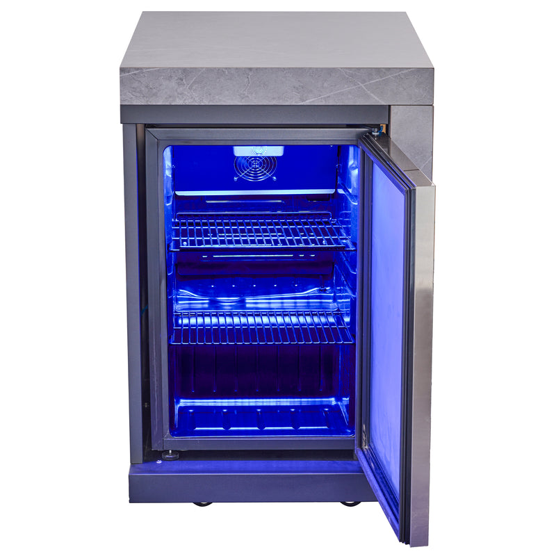 Load image into Gallery viewer, Forno Rimini Outdoor Kitchen 30&quot; BBQ 62,600 BTU, 3 Burners with Sear &amp; Rotisserie, 2.4 cu.ft. Beverage Center, Stainless Steel Sink, Black Cabinets &amp; Gray Sintered Stone Countertop
