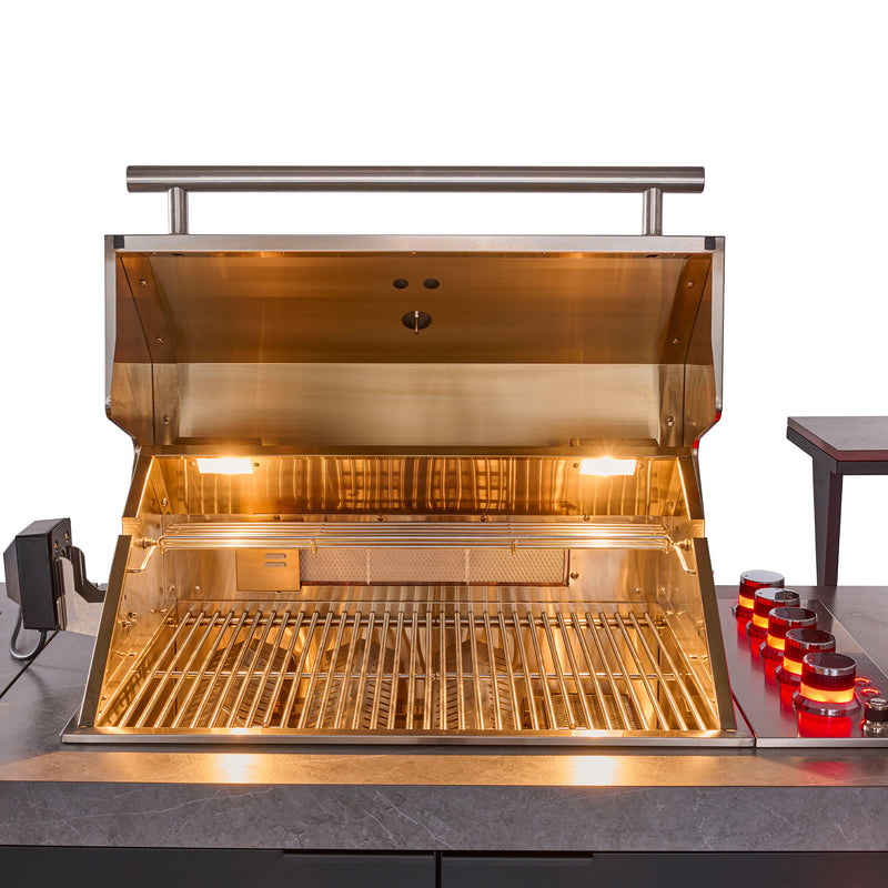 Load image into Gallery viewer, Forno Rimini Outdoor Kitchen 30&quot; BBQ 62,600 BTU, 3 Burners with Sear &amp; Rotisserie, 2.4 cu.ft. Beverage Center, Stainless Steel Sink, Black Cabinets &amp; Gray Sintered Stone Countertop
