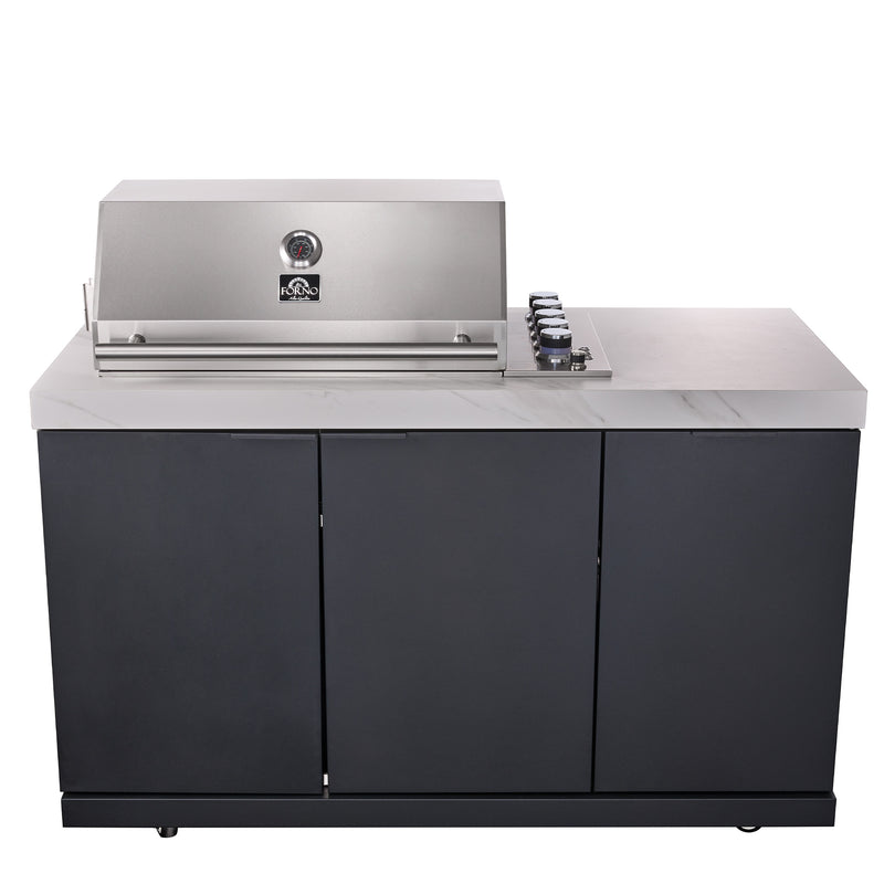 Load image into Gallery viewer, Forno Rimini Outdoor Kitchen: 30&quot; BBQ 62,600 BTU, 4.8 cu.ft. Refrigerators, White Countertops
