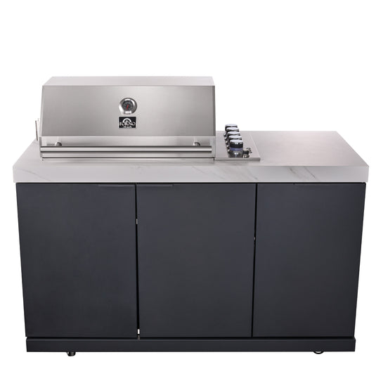 Forno Rimini Outdoor Kitchen: 30" BBQ 62,600 BTU, 4.8 cu.ft. Refrigerators, White Countertops