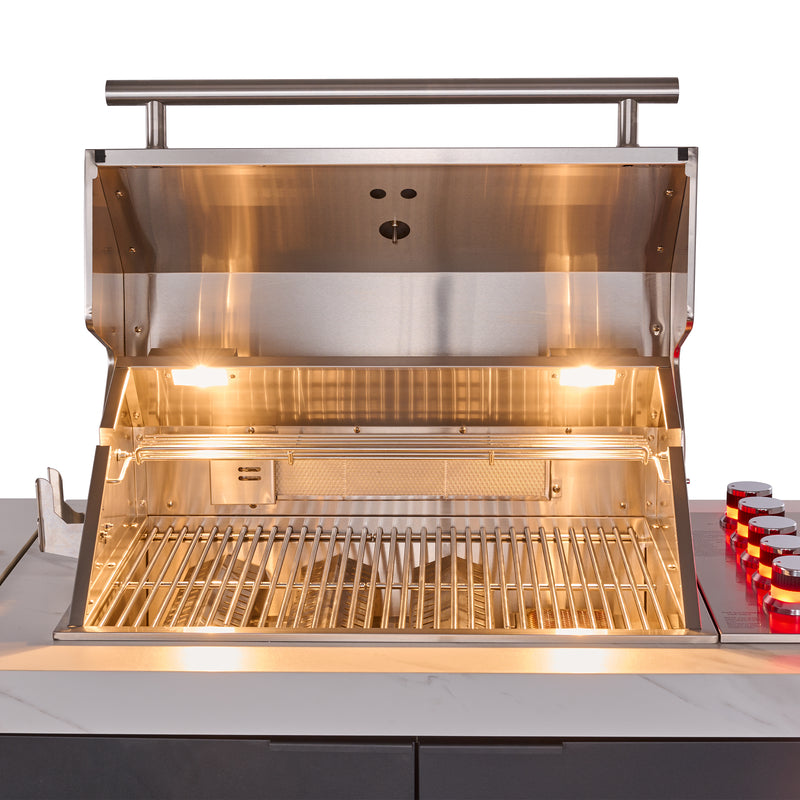 Load image into Gallery viewer, Forno Rimini Outdoor Kitchen: 30&quot; BBQ 62,600 BTU, 4.8 cu.ft. Refrigerators, White Countertops
