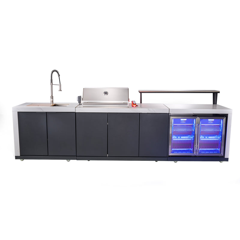 Load image into Gallery viewer, Forno Rimini Outdoor Kitchen: 30&quot; BBQ 62,600 BTU, 4.8 cu.ft. Refrigerators, White Countertops
