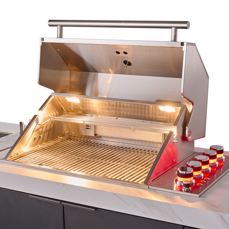 Load image into Gallery viewer, Forno Rimini Outdoor Kitchen: 30&quot; BBQ 62,600 BTU, 4.8 cu.ft. Refrigerators, White Countertops
