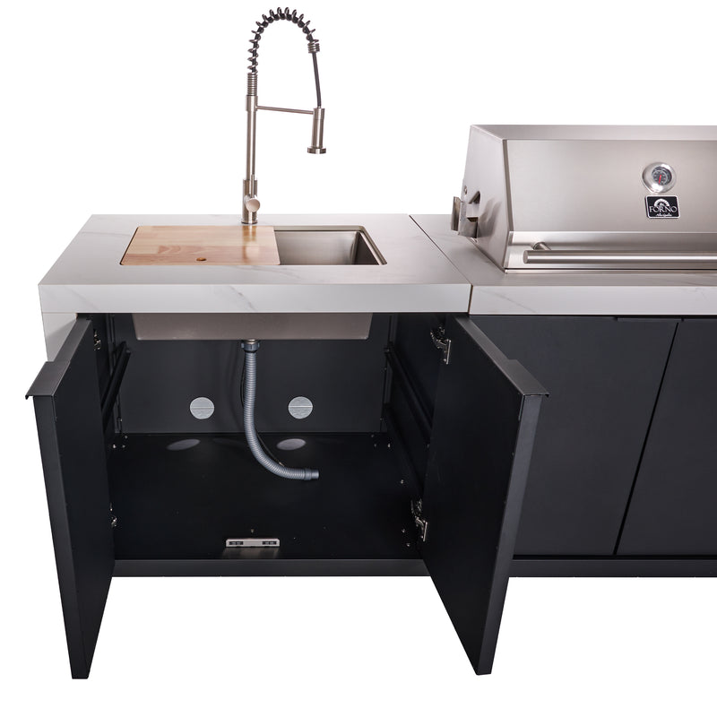 Load image into Gallery viewer, Forno Rimini Outdoor Kitchen: 30&quot; BBQ 62,600 BTU, 4.8 cu.ft. Refrigerators, White Countertops
