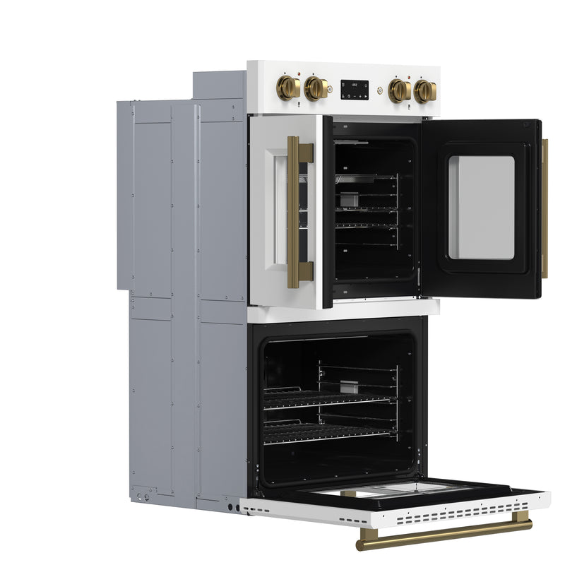 Load image into Gallery viewer, Forno Asti 30-Inch Double Electric Wall Oven with Upper French Doors in White &amp; Antique Brass, 7.36 cu. ft. Dual True Convection, 7,200W, Air Fry, Sous Vide, Self-Clean
