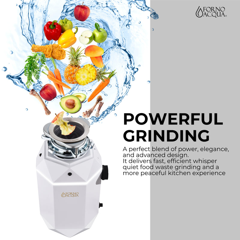 Load image into Gallery viewer, FORNO ACQUA BrightDIAMOND Moonstone 3/4HP Super Quiet Garbage Disposal Corded with Motion Sensor Cabinet Light &amp; Pre-Wired Air Switch
