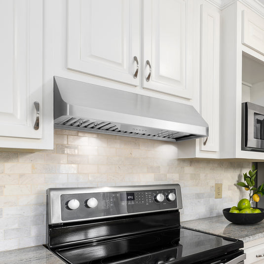 Cosmo QB90 36 in. Under Cabinet Range Hood with Push Button Controls, Permanent Filters, LED Lights, Convertible from Ducted to Ductless (Kit Not Included) in Stainless Steel
