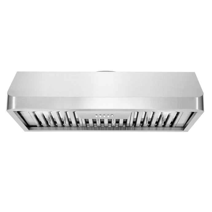 Cosmo QB90 36 in. Under Cabinet Range Hood with Push Button Controls, Permanent Filters, LED Lights, Convertible from Ducted to Ductless (Kit Not Included) in Stainless Steel
