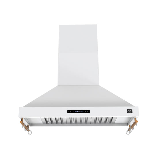 Forno Venezia 48 Inch, White Wall-Mounted Range Hood with Touch Controls and Baffle Filters - FRHWM5503-48WHT