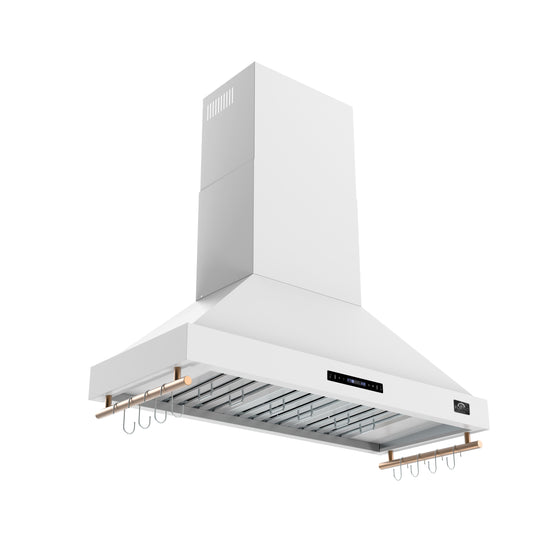 Forno Venezia 48 Inch, White Wall-Mounted Range Hood with Touch Controls and Baffle Filters - FRHWM5503-48WHT