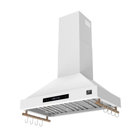Forno Venezia 36 Inch, White Wall-Mounted Range Hood with Touch Controls and Baffle Filters - FRHWM5503-36WHT