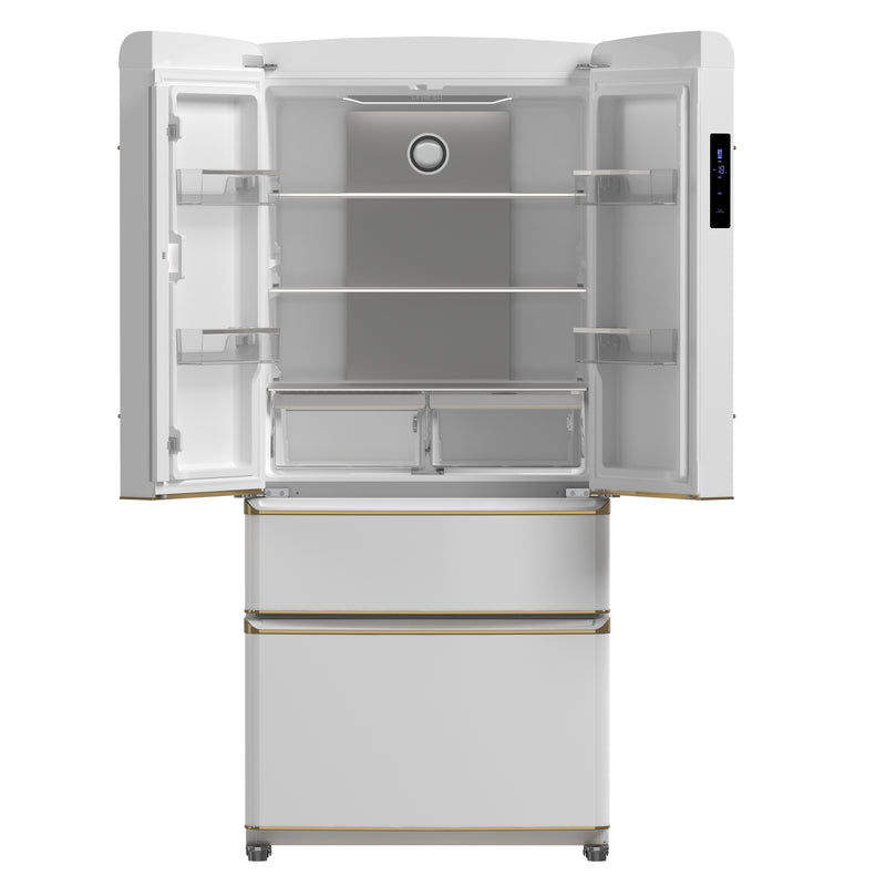 Load image into Gallery viewer, Forno Luigi 33-Inch French Door Refrigerator, 18 cu.ft, White Finish, Antique Brass Handles, ENERGY STAR Certified
