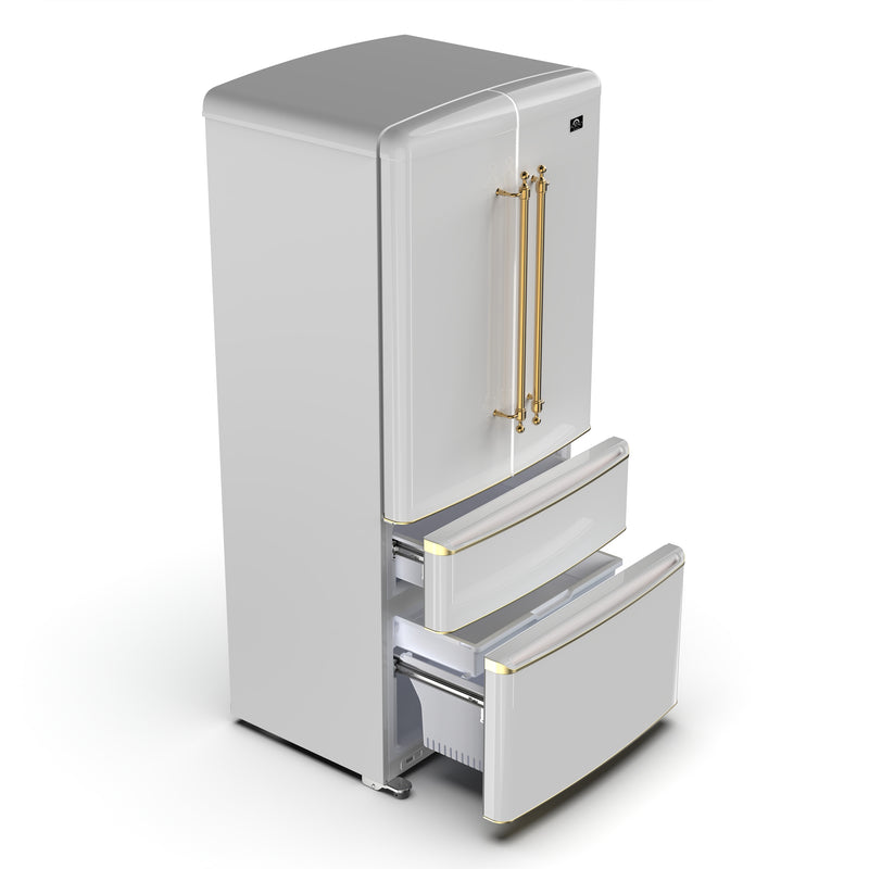 Load image into Gallery viewer, Forno Luigi 33-Inch French Door Refrigerator, 18 cu.ft, White Finish, Antique Brass Handles, ENERGY STAR Certified
