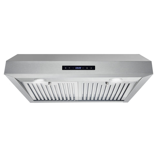 Cosmo UMC30 Under Cabinet Stainless Steel Range Hood with LED Light, 380 CFM, Permanent Filter, Convertible from Ducted to Ductless (Kit Not Included), 30 in., Stainless Steel