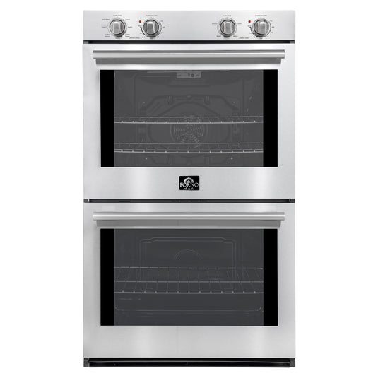 Forno Vomero 30-Inch Double Wall Oven, Stainless Steel, 10 cu.ft Total Capacity, 7100W Convection, Mechanical Controls, Self-Cleaning Function